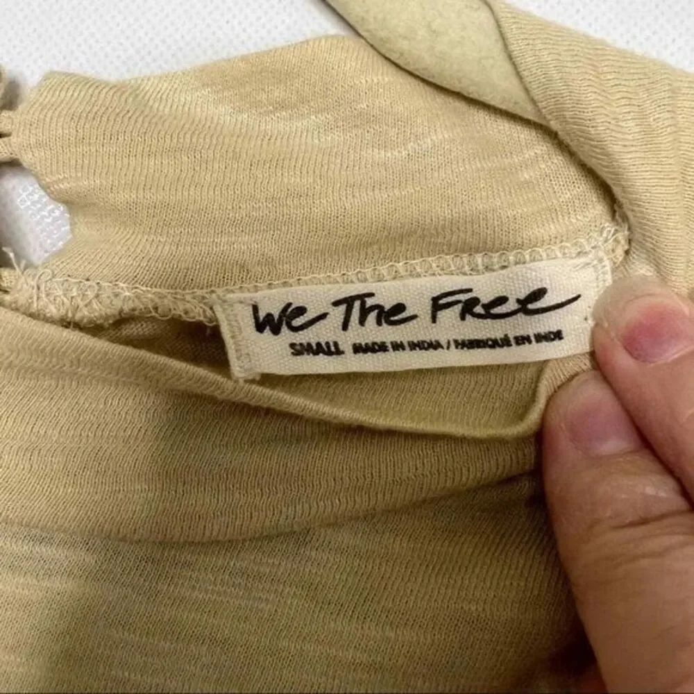 We The‎ Free Womens Small Top Beige Long Sleeve with Lace Cuff Detail Boho Chic - Picture 2 of 8